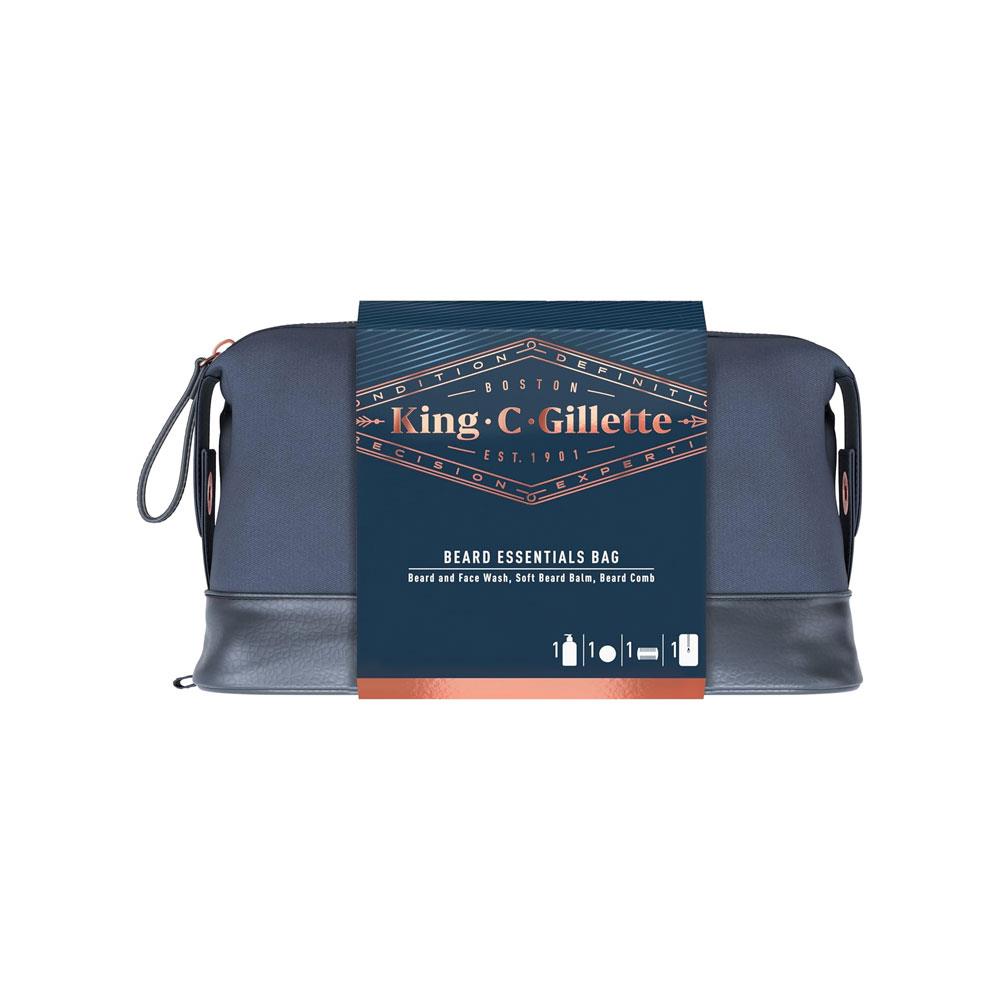 King C. Gillette Beard Grooming Kit Toiletry Bag Beard & Face Wash 350ml Beard Balm 100ml & Comb Gifts For Men Main image