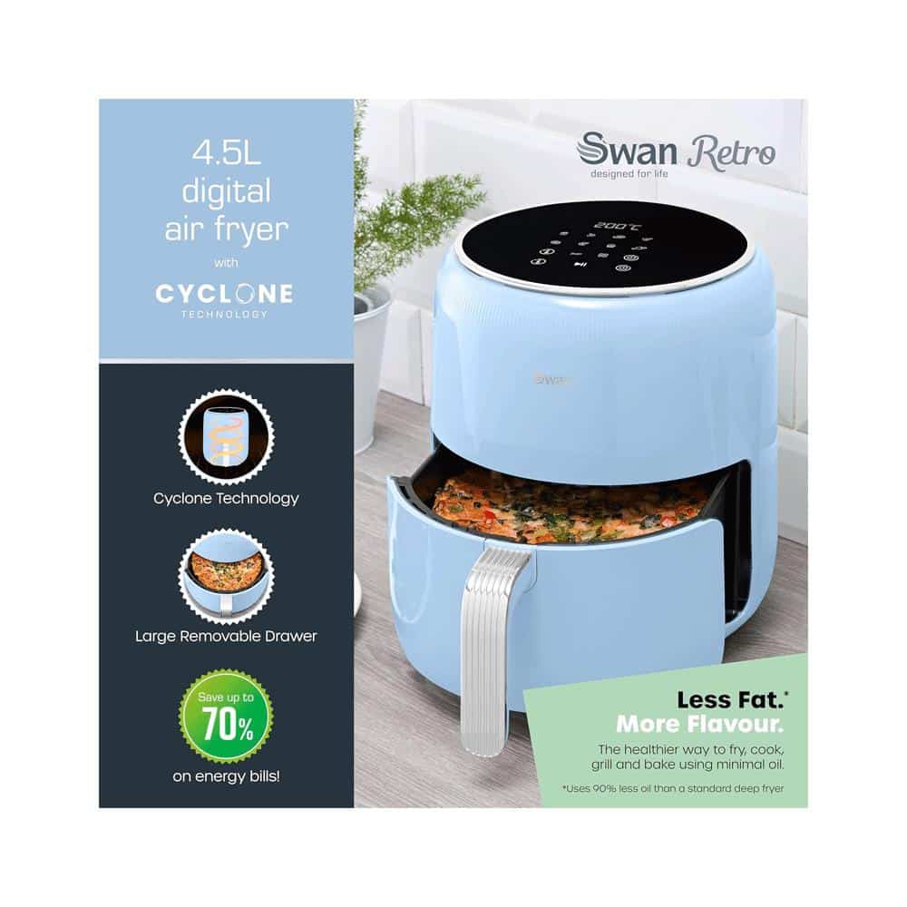 Swan Retro Digital Air Fryer 4.5 Litres With 8 Pre-Set Cooking Options Adjustable Temperature 1500W - Blue Secondary image