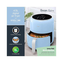 Swan Retro Digital Air Fryer 4.5 Litres With 8 Pre-Set Cooking Options Adjustable Temperature 1500W - Blue