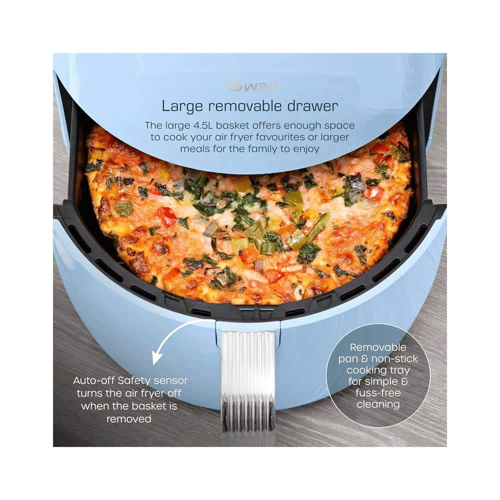 Swan Retro Digital Air Fryer 4.5 Litres With 8 Pre-Set Cooking Options Adjustable Temperature 1500W - Blue