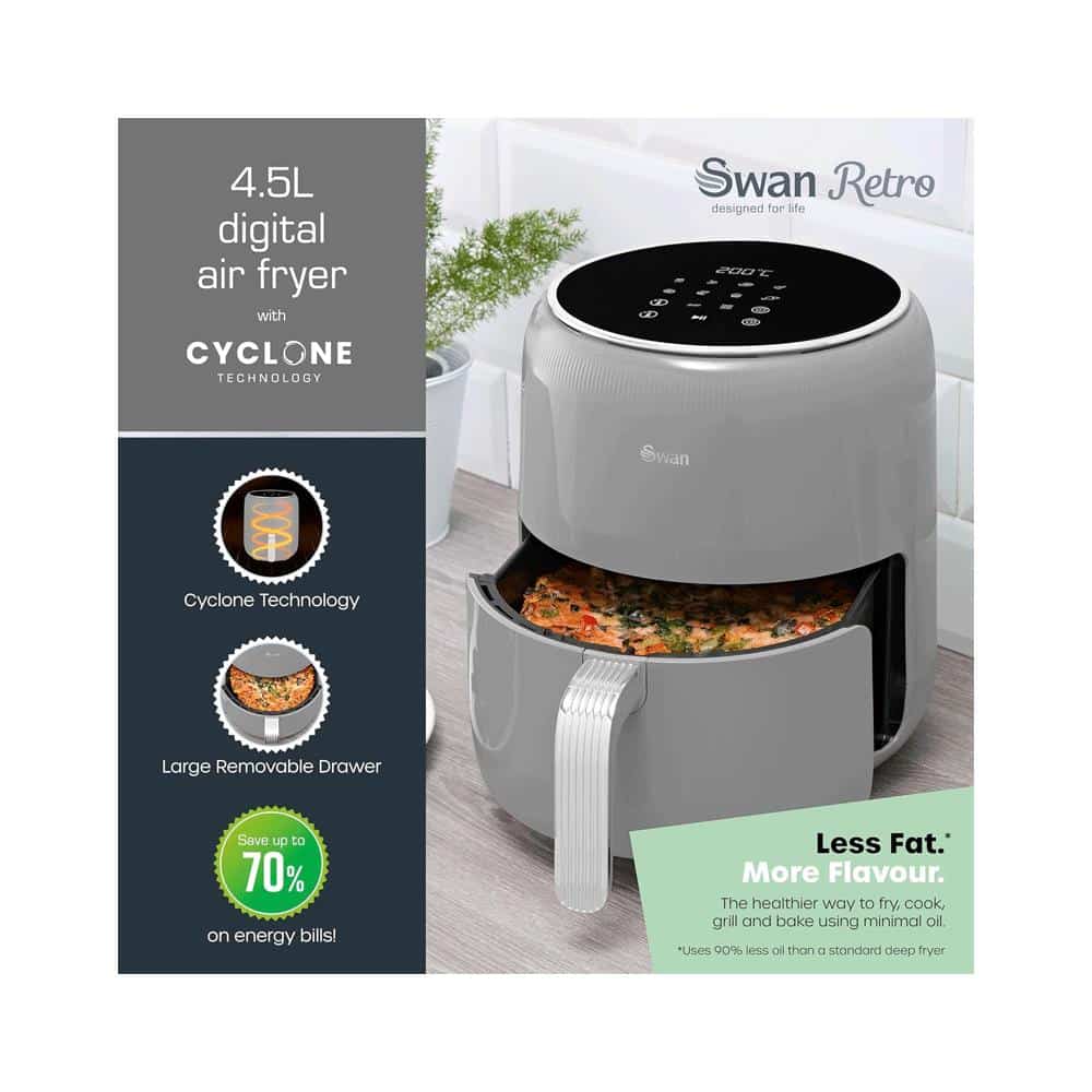 Swan Retro Digital Air Fryer 4.5 Litres With 8 Pre-Set Cooking Options Adjustable Temperature 1500W - Grey Secondary image