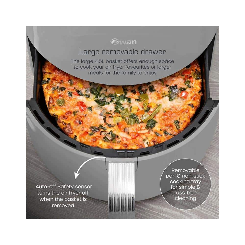 Swan Retro Digital Air Fryer 4.5 Litres With 8 Pre-Set Cooking Options Adjustable Temperature 1500W - Grey