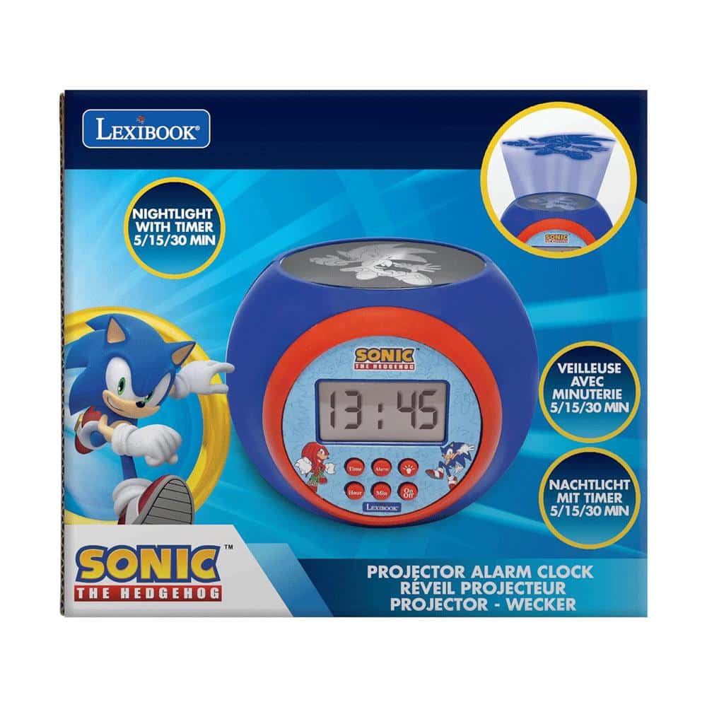 Lexibook Sonic Childrens Projector Clock With Night Light Timer Snooze Alarm - Multicolour