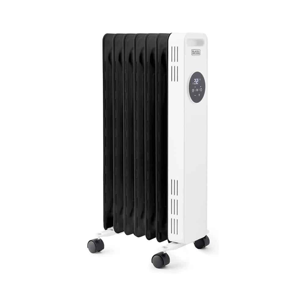 Black & Decker Digital Oil Filled Radiator 1500W 3 Heat Settings Adjustable Thermostat 24hr Timer - White Main image