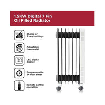 Black & Decker Digital Oil Filled Radiator 1500W 3 Heat Settings Adjustable Thermostat 24hr Timer - White