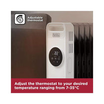 Black & Decker Digital Oil Filled Radiator 1500W 3 Heat Settings Adjustable Thermostat 24hr Timer - White