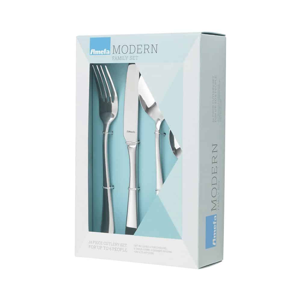 Amefa Monogram Sure Stainless Steel Cutlery Set 24 Piece Service For 6 Person Gift Boxed - Silver