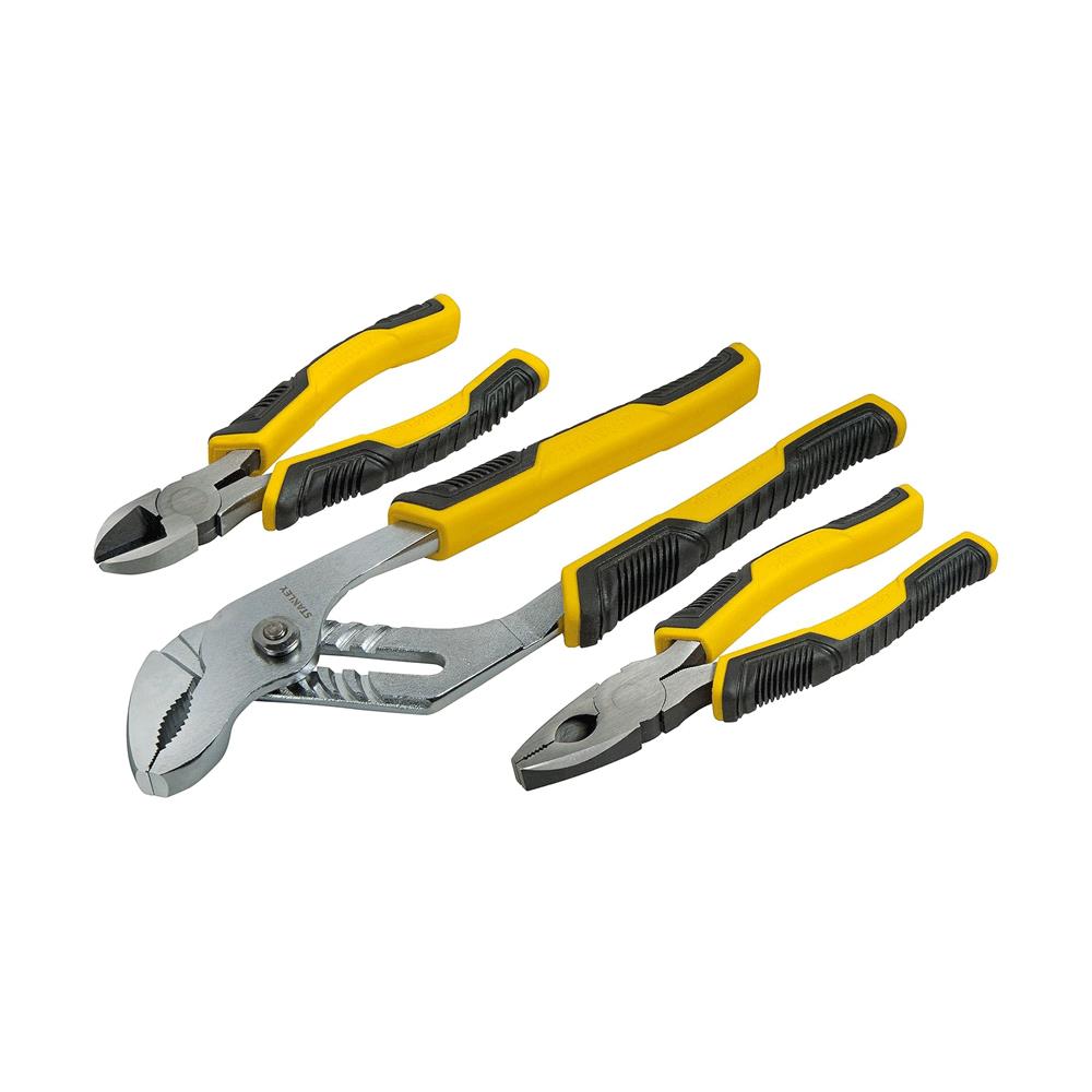 Stanley Control Grip Waterpump Combination Cut Joint/Combination/Diagonal 3 Pliers Set - Black/Yellow Main image