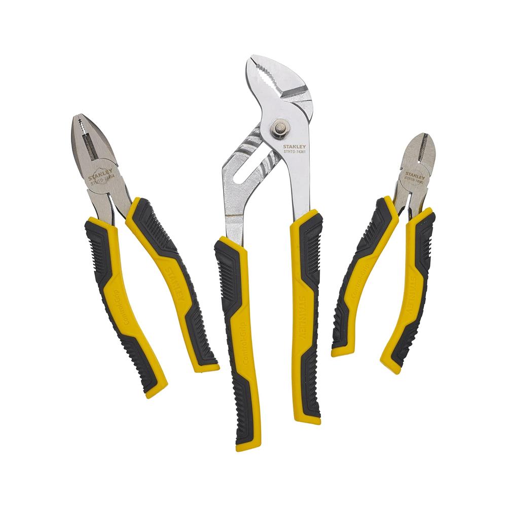 Stanley Control Grip Waterpump Combination Cut Joint/Combination/Diagonal 3 Pliers Set - Black/Yellow Secondary image