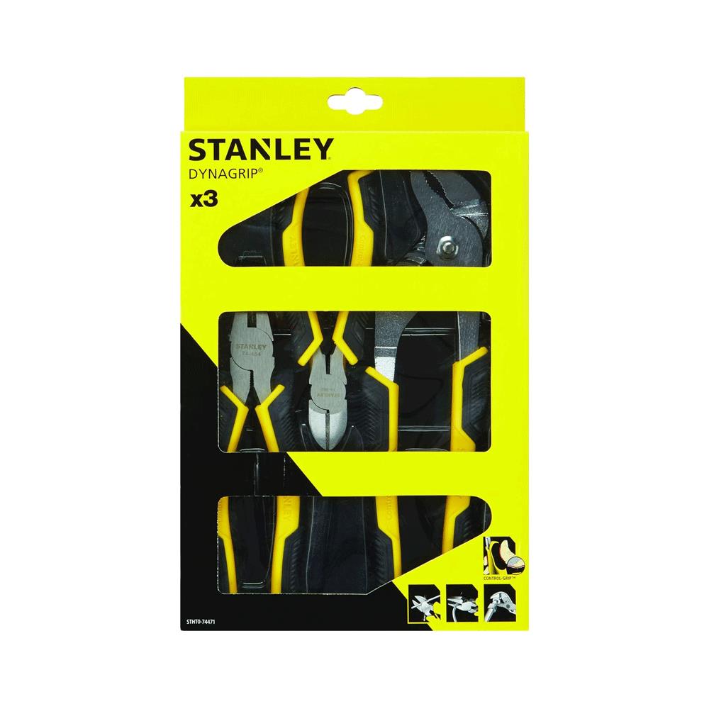 Stanley Control Grip Waterpump Combination Cut Joint/Combination/Diagonal 3 Pliers Set - Black/Yellow