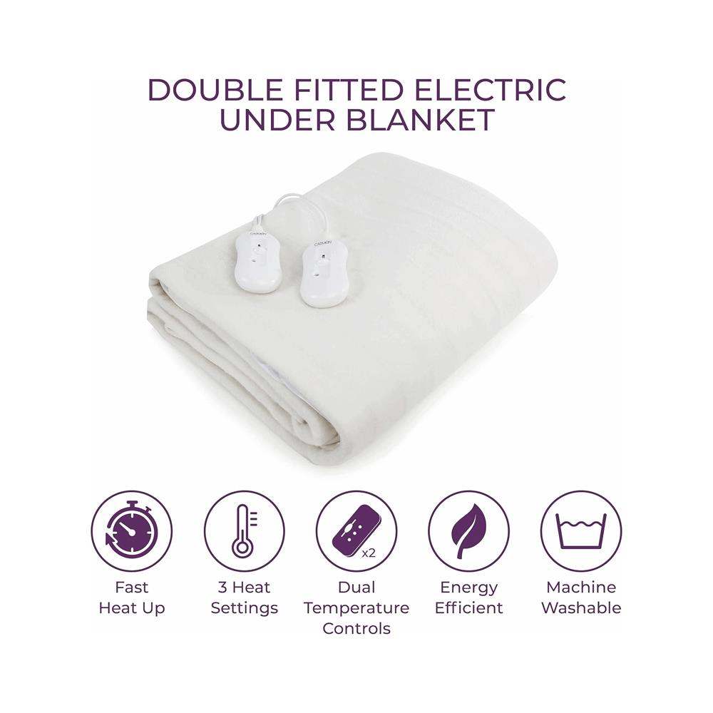 Carmen Double Fitted Electric Blanket With Overheat Protection 40cm Skirt - White Secondary image