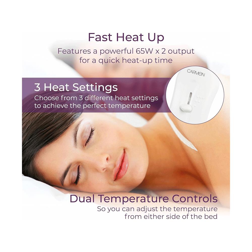 Carmen Double Fitted Electric Blanket With Overheat Protection 40cm Skirt - White