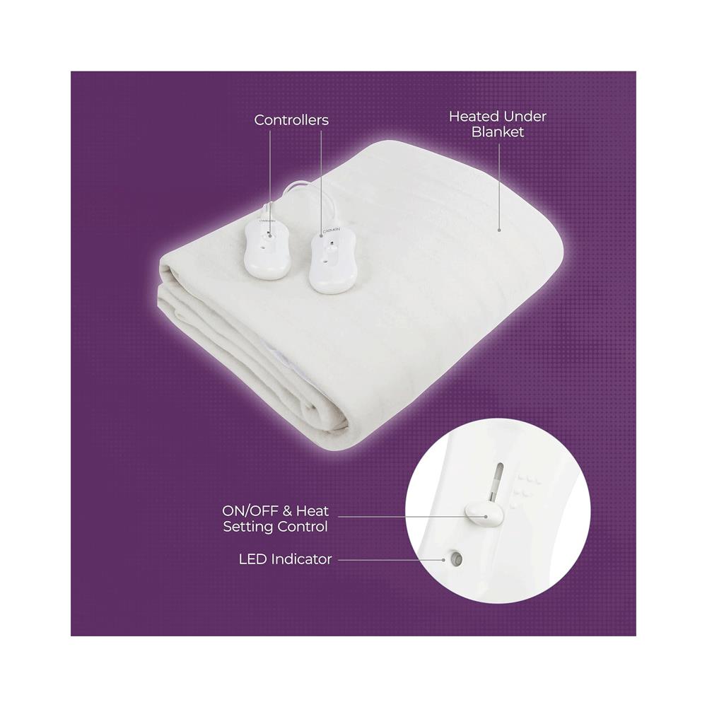 Carmen Double Fitted Electric Blanket With Overheat Protection 40cm Skirt - White