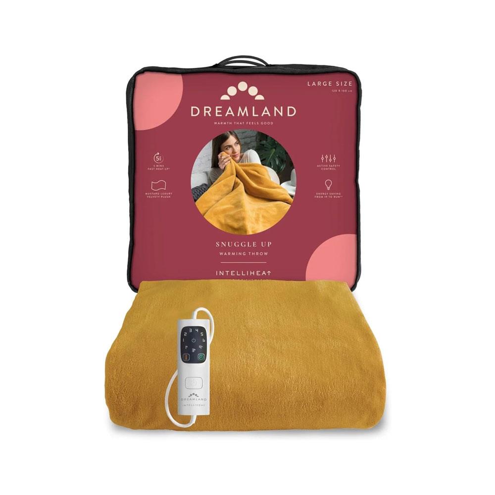 Dreamland Snuggle Up Electric Heated Warming Throw Luxury Velvet Plush Intelliheat Large 160cm x 120cm - Mustard Main image