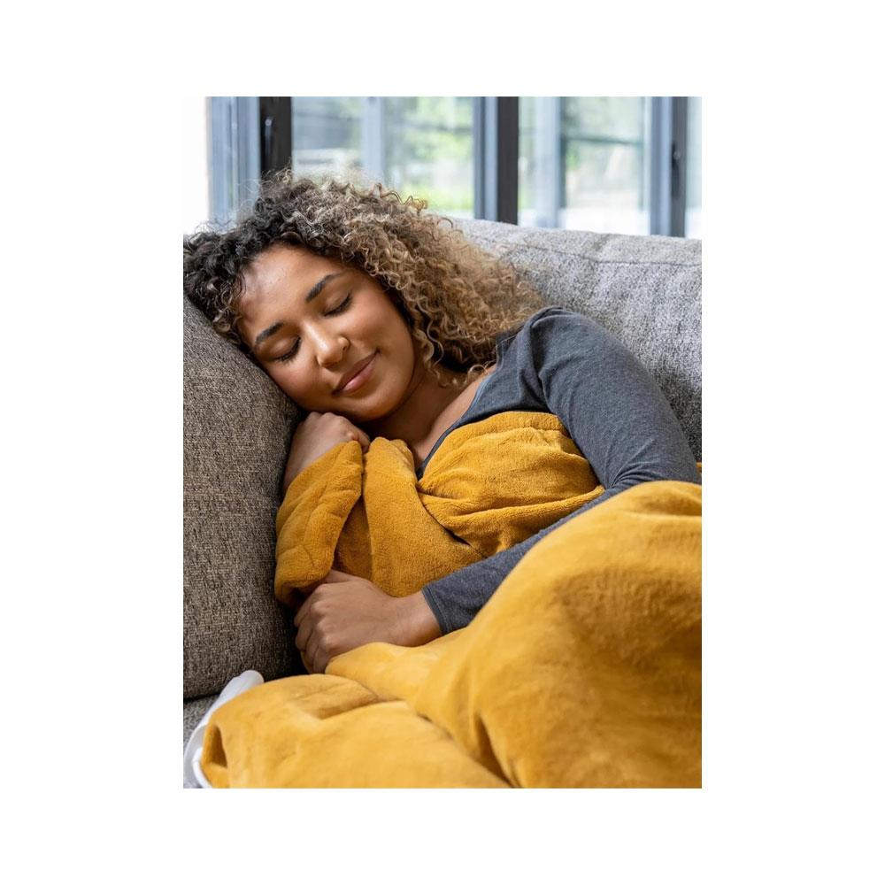 Dreamland Snuggle Up Electric Heated Warming Throw Luxury Velvet Plush Intelliheat Large 160cm x 120cm - Mustard
