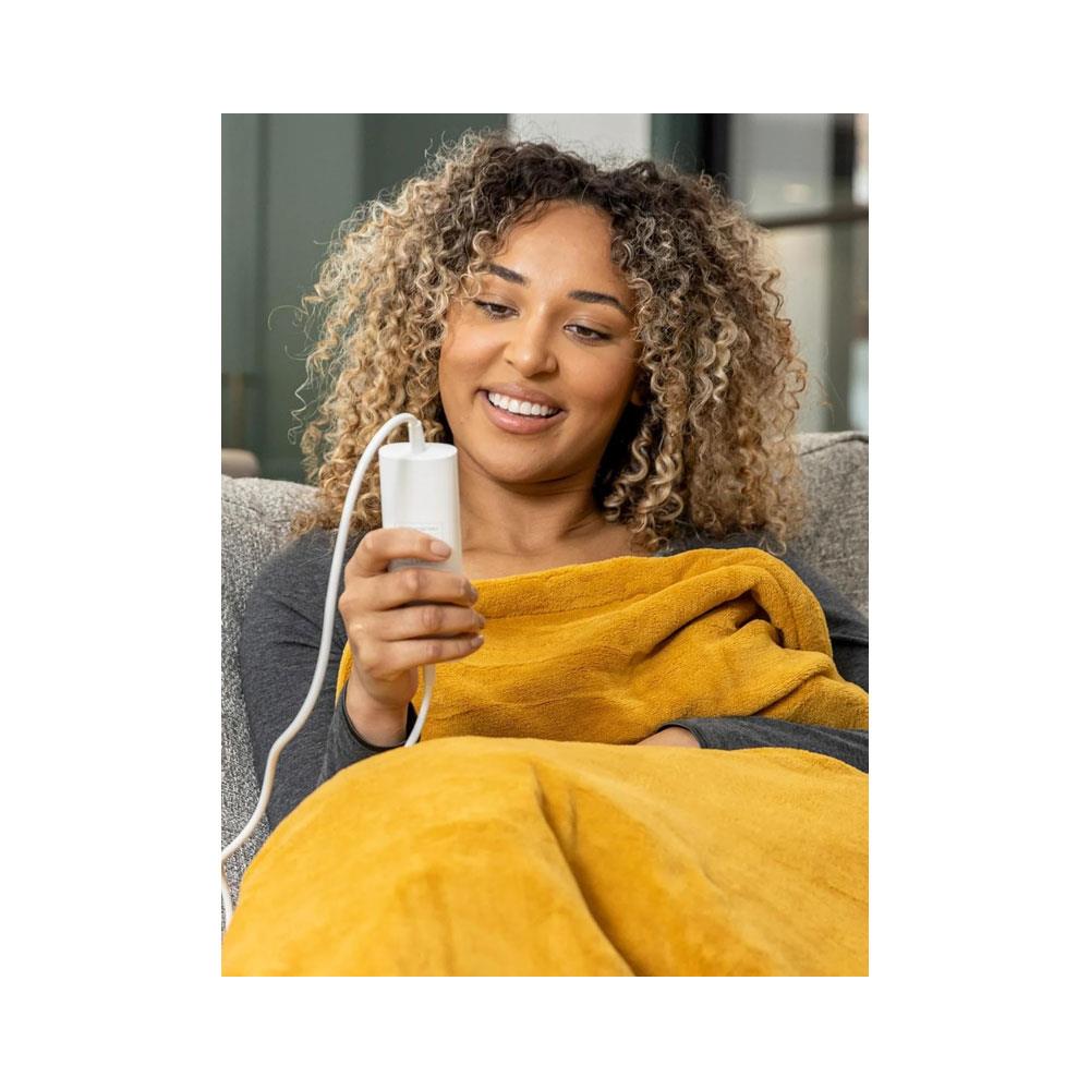 Dreamland Snuggle Up Electric Heated Warming Throw Luxury Velvet Plush Intelliheat Large 160cm x 120cm - Mustard