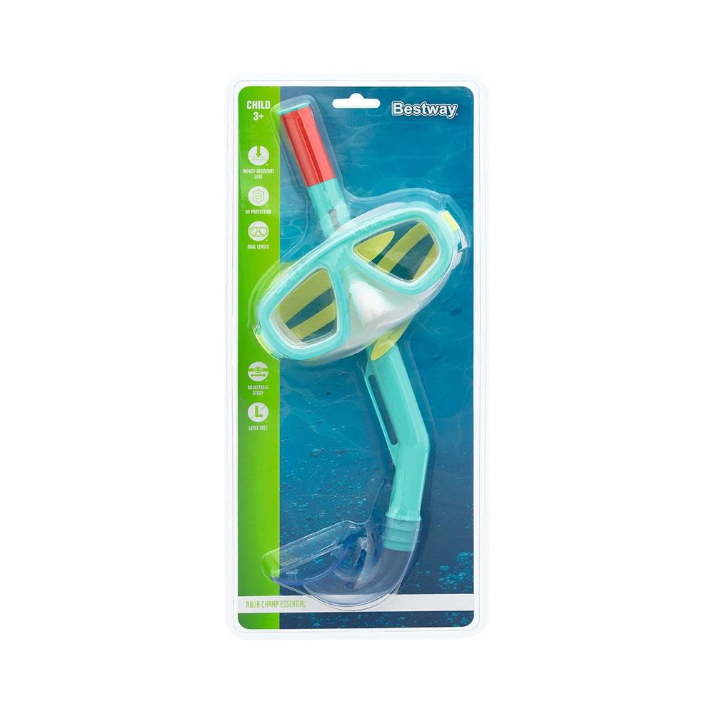 Aqua Champ Essential Kids Snorkel Mask Swimming Goggles With Nose Cover - Assorted Colours