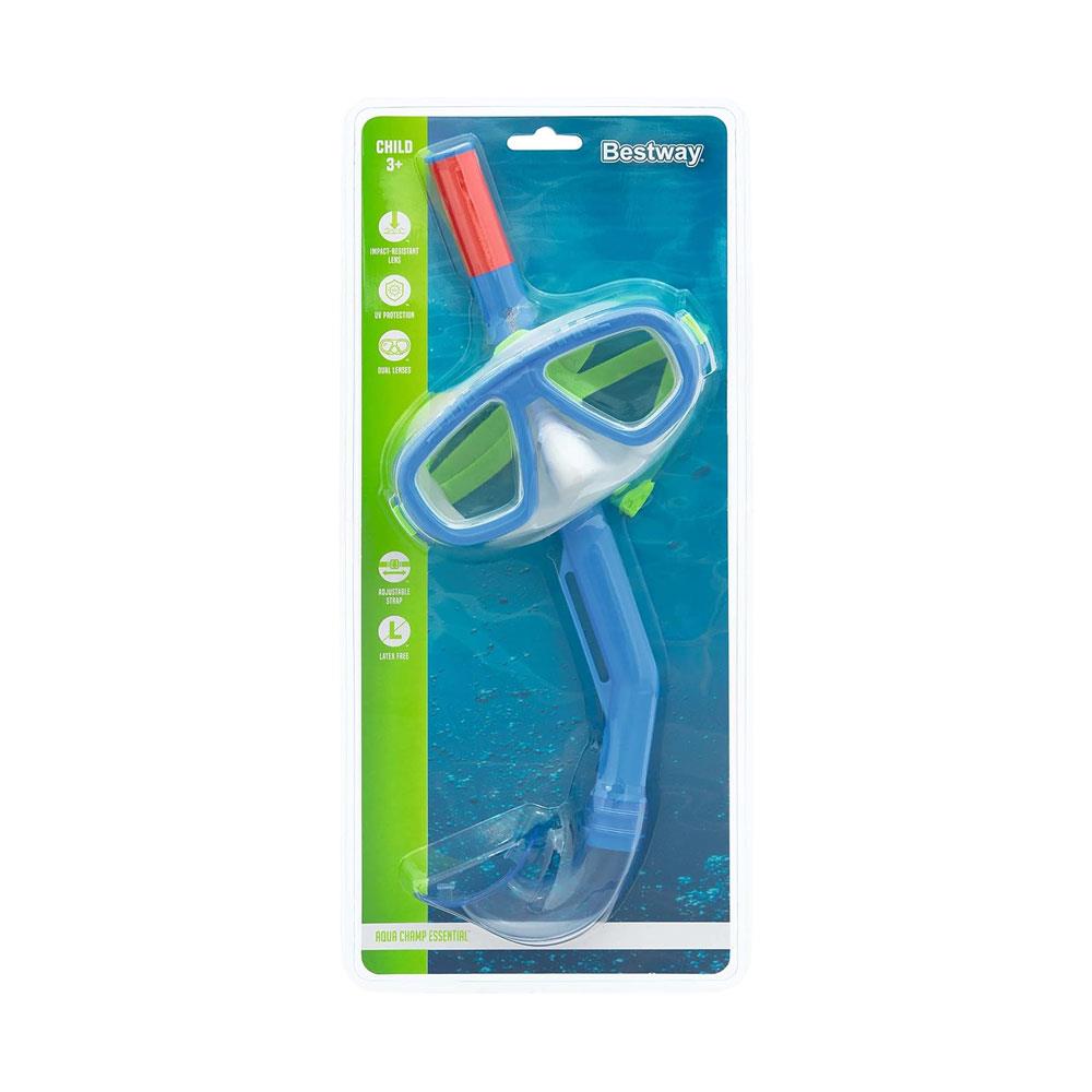 Aqua Champ Essential Kids Snorkel Mask Swimming Goggles With Nose Cover - Assorted Colours