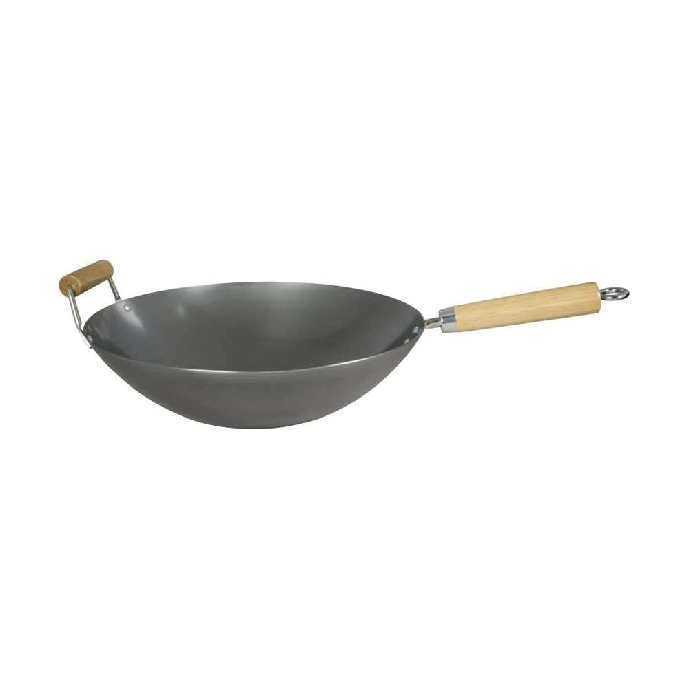 Dexam 14 Inch Professional Carbon Steel Wok Heavy Gauge Uncoated Carbon Steel With Helper Handle - Black Main image