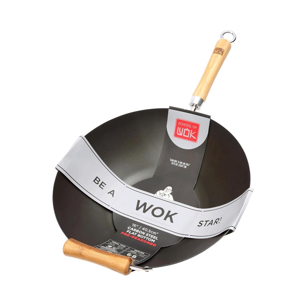 Dexam School Of Wok 14 Inch/36cm Pre-Seasoned Carbon Steel Wok - Black Main image