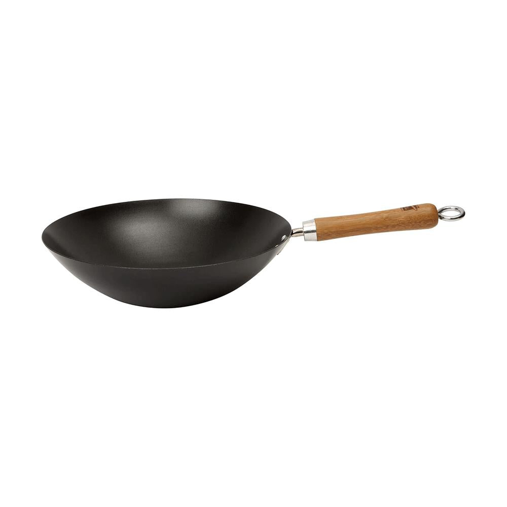 School of Wok 13 Inch Pre Seasoned Round Carbon Steel Bottom Wok With Bamboo Handle - Black Secondary image
