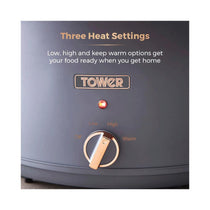 Tower Cavaletto Slow Cooker 6.5 Litre With 3 Heat Settings 300W - Grey And Rose Gold