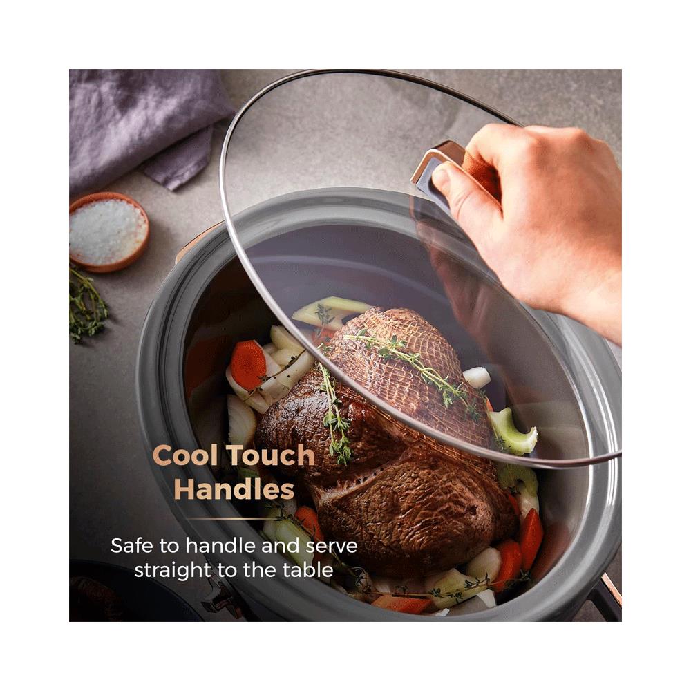 Tower Cavaletto Slow Cooker 6.5 Litre With 3 Heat Settings 300W - Grey And Rose Gold