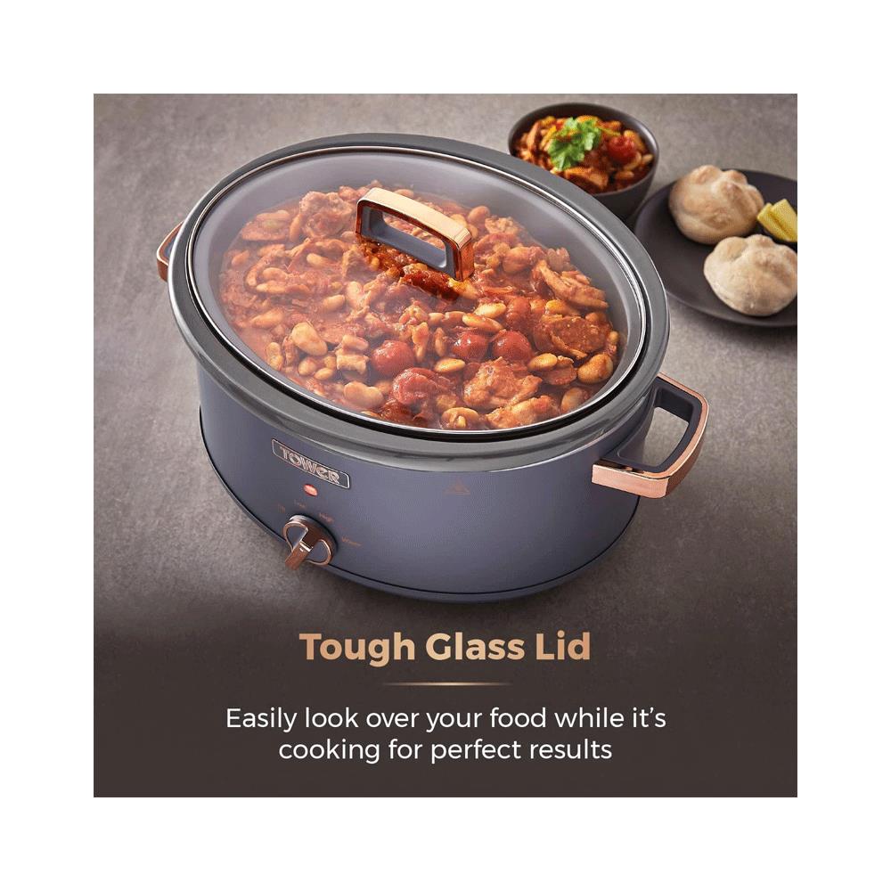 Tower Cavaletto Slow Cooker 6.5 Litre With 3 Heat Settings 300W - Grey And Rose Gold