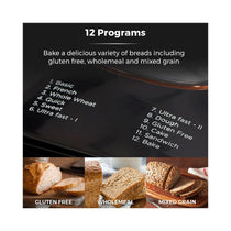 Tower Digital Bread Maker With 12 Automatic Programs 13 Hours Timer Adjustable Crust Control Gluten Free 550W 2lb - Black
