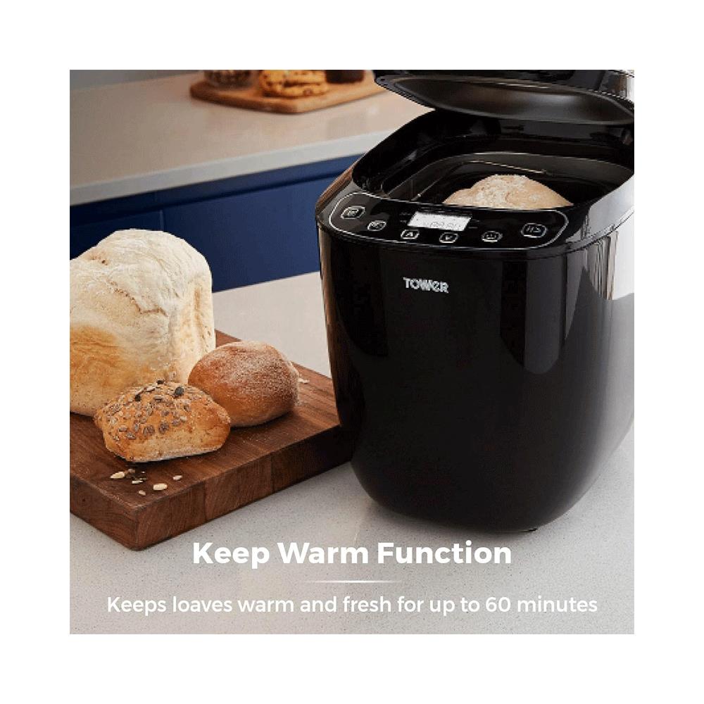 Tower Digital Bread Maker With 12 Automatic Programs 13 Hours Timer Adjustable Crust Control Gluten Free 550W 2lb - Black