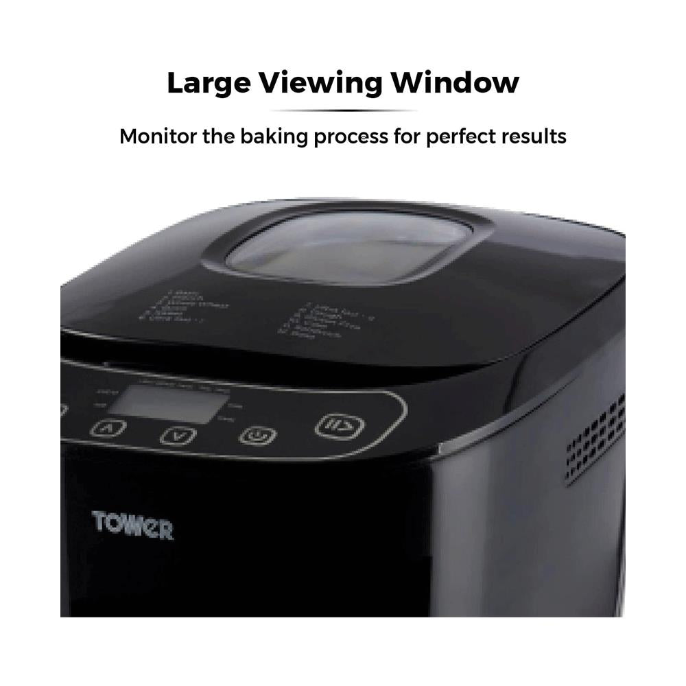 Tower Digital Bread Maker With 12 Automatic Programs 13 Hours Timer Adjustable Crust Control Gluten Free 550W 2lb - Black