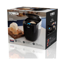 Tower Digital Bread Maker With 12 Automatic Programs 13 Hours Timer Adjustable Crust Control Gluten Free 550W 2lb - Black