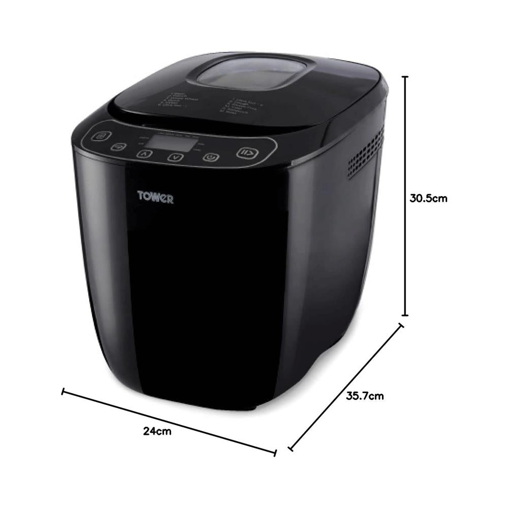 Tower Digital Bread Maker With 12 Automatic Programs 13 Hours Timer Adjustable Crust Control Gluten Free 550W 2lb - Black