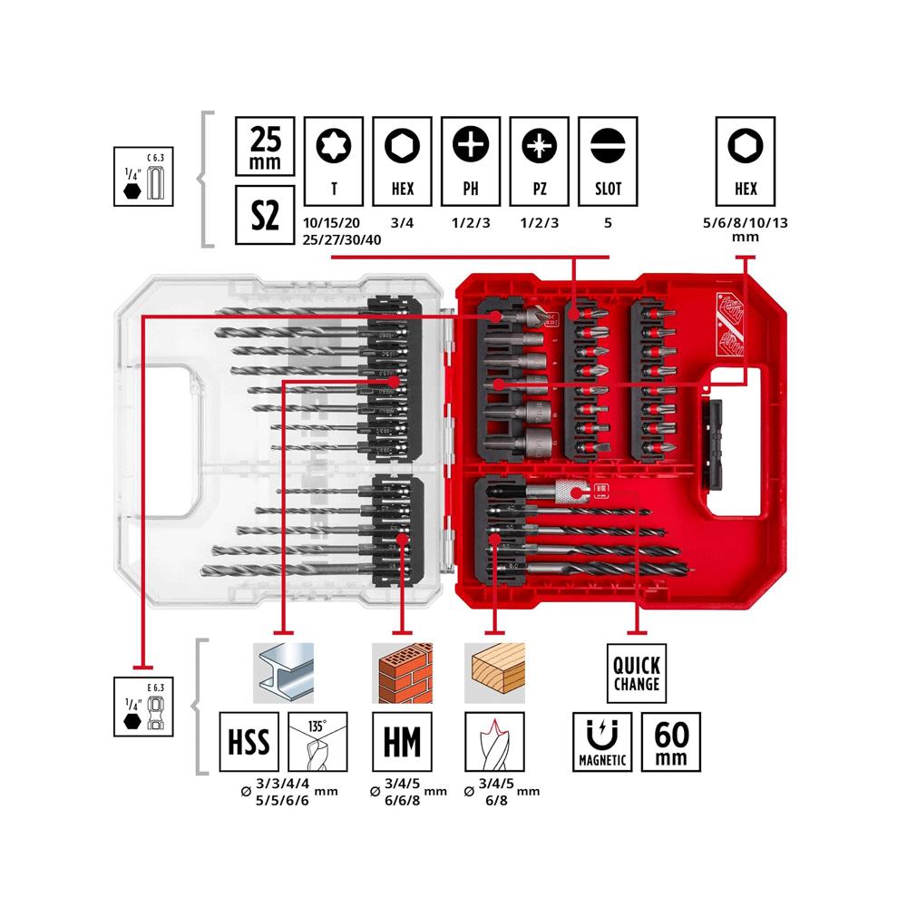 Einhell L-Case Bit And Drill Set For All Common Drill Chucks And Bit Holders - 40 Piece