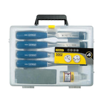 Stanley 5002 Series 6,12,18,25mm Wood Chisel Set With Sharpening Stone And Oil - Multicolour