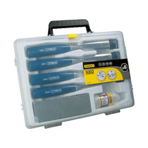 Stanley 5002 Series 6,12,18,25mm Wood Chisel Set With Sharpening Stone And Oil - Multicolour