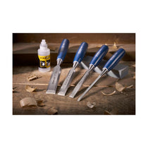 Stanley 5002 Series 6,12,18,25mm Wood Chisel Set With Sharpening Stone And Oil - Multicolour