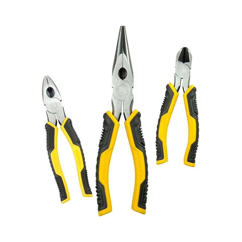 Stanley Control Grip Plier Set Grip/Combination/Long Nose 3 Piece - Black/Yellow Main image