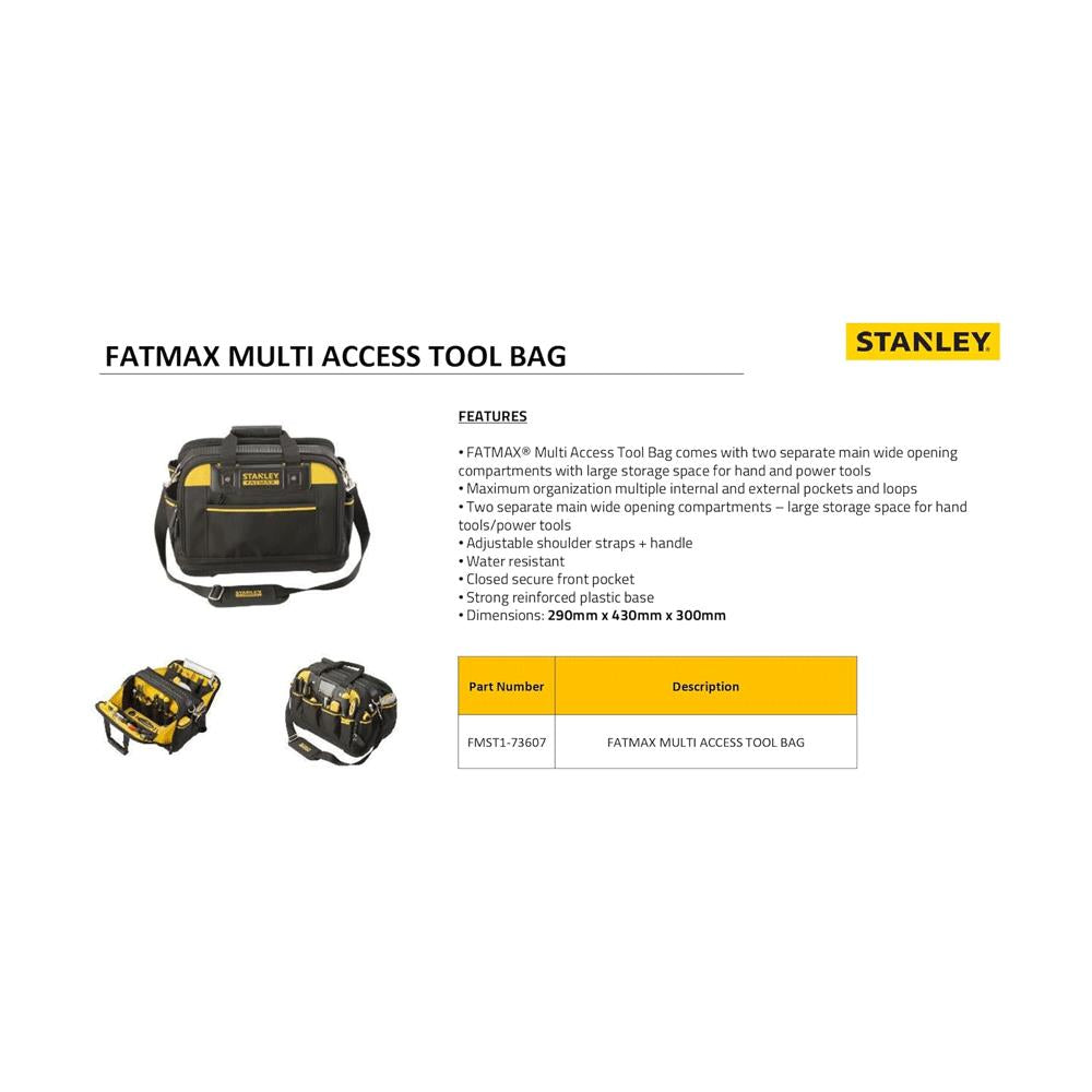 Stanley Fatmax Multi Access Tool Bag With Carry Handle & Shoulder Strap 43 x 28 x 30 cm - Black/Yellow