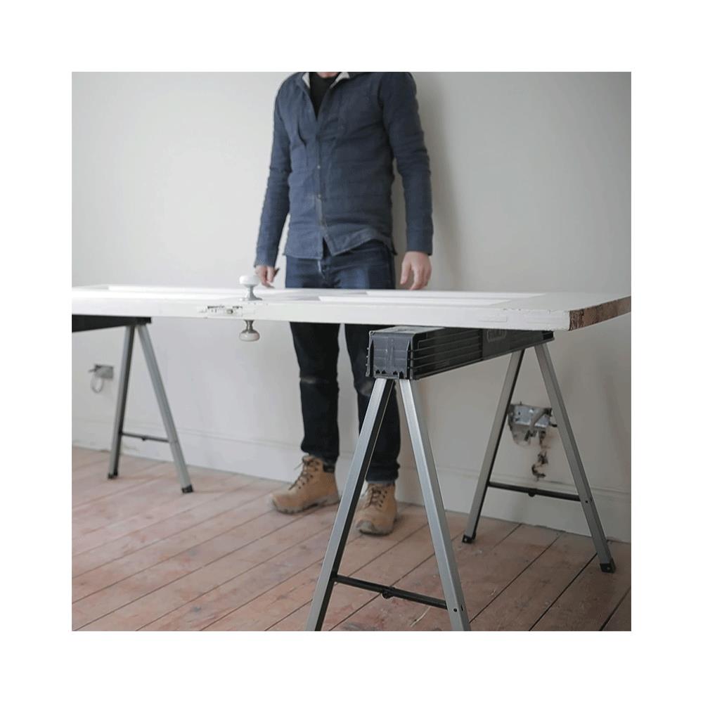 Stanley Folding Metal Sawhorse 340Kg Pair With Side Latch - Black/Aluminium