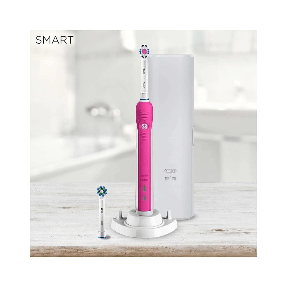 Oral-B Smart 4 3D White Electric Toothbrushes 2 Toothbrush Heads & Travel Case 3 Modes - Pink Secondary image