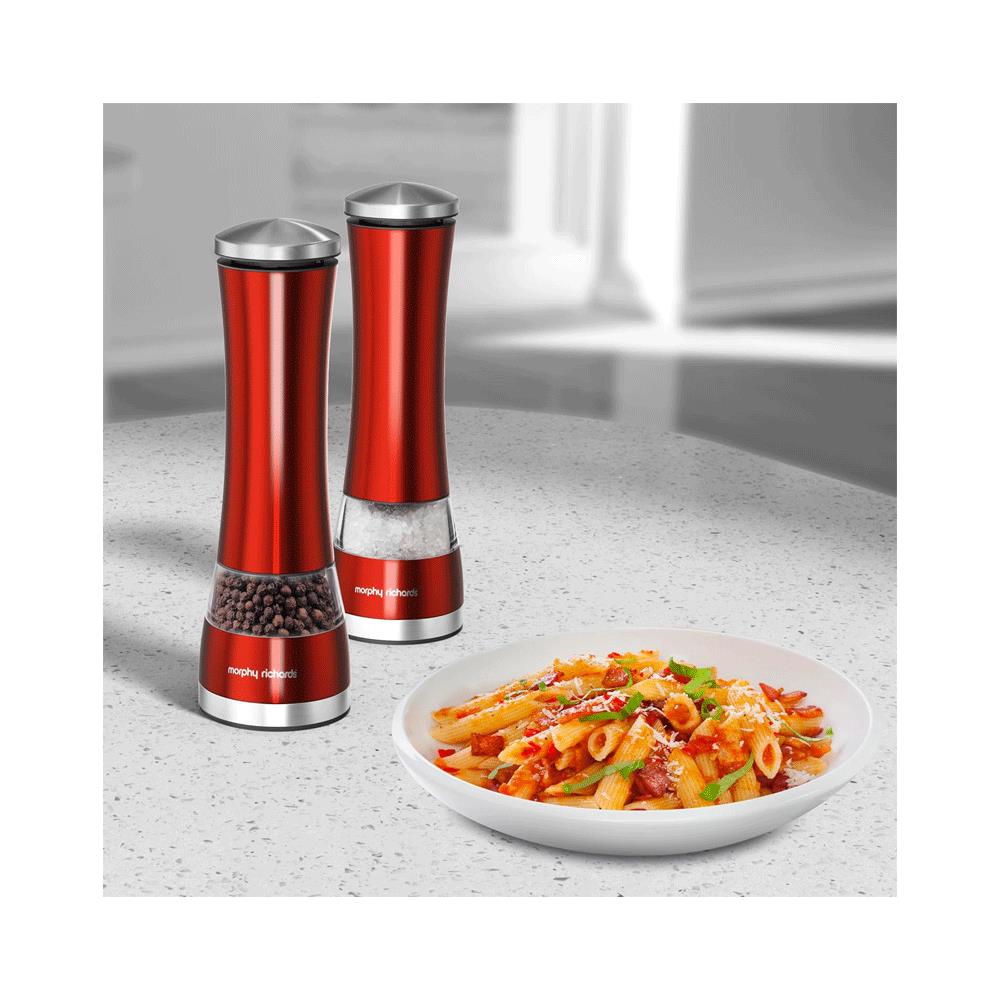 Morphy Richards Accents Electronic Salt And Pepper Mill Stainless Steel - Red