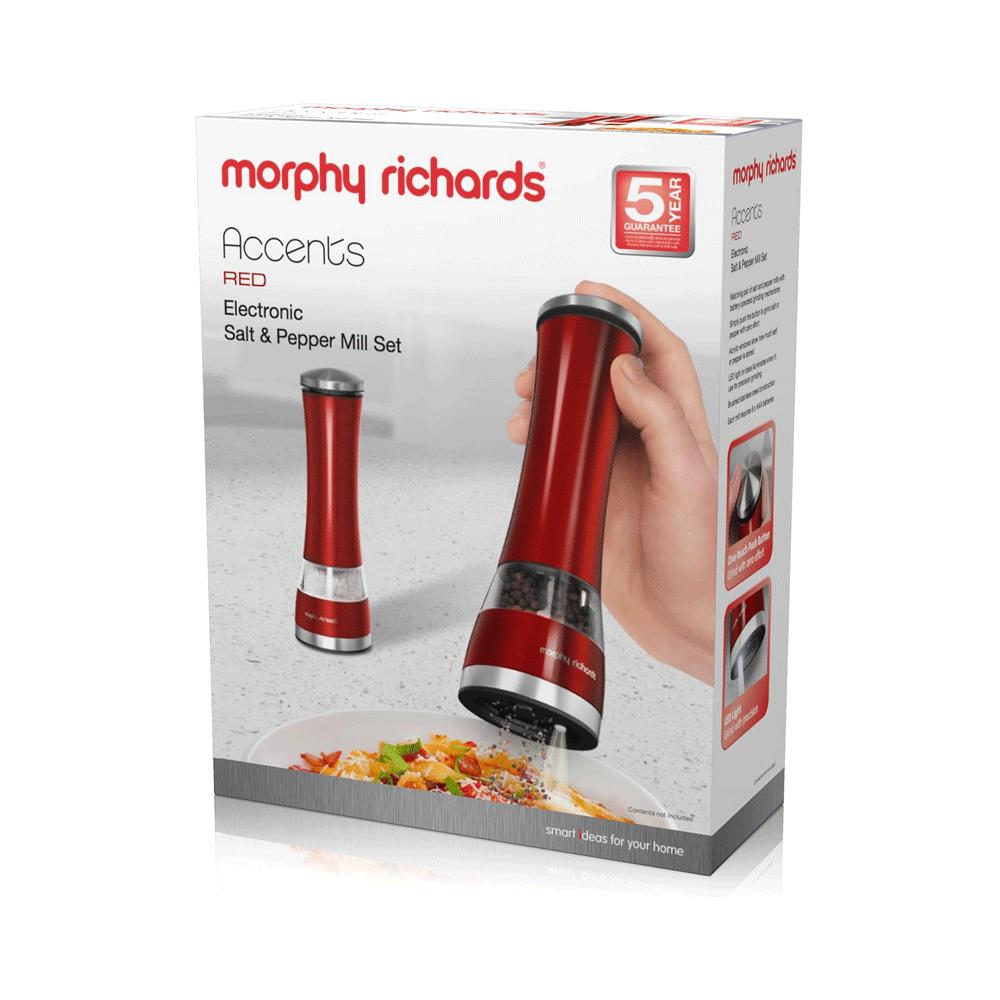 Morphy Richards Accents Electronic Salt And Pepper Mill Stainless Steel - Red