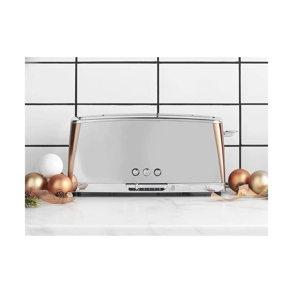 Russell Hobbs Luna Long Slot 2 Slice Toaster Stainless Steel 1420W - Copper