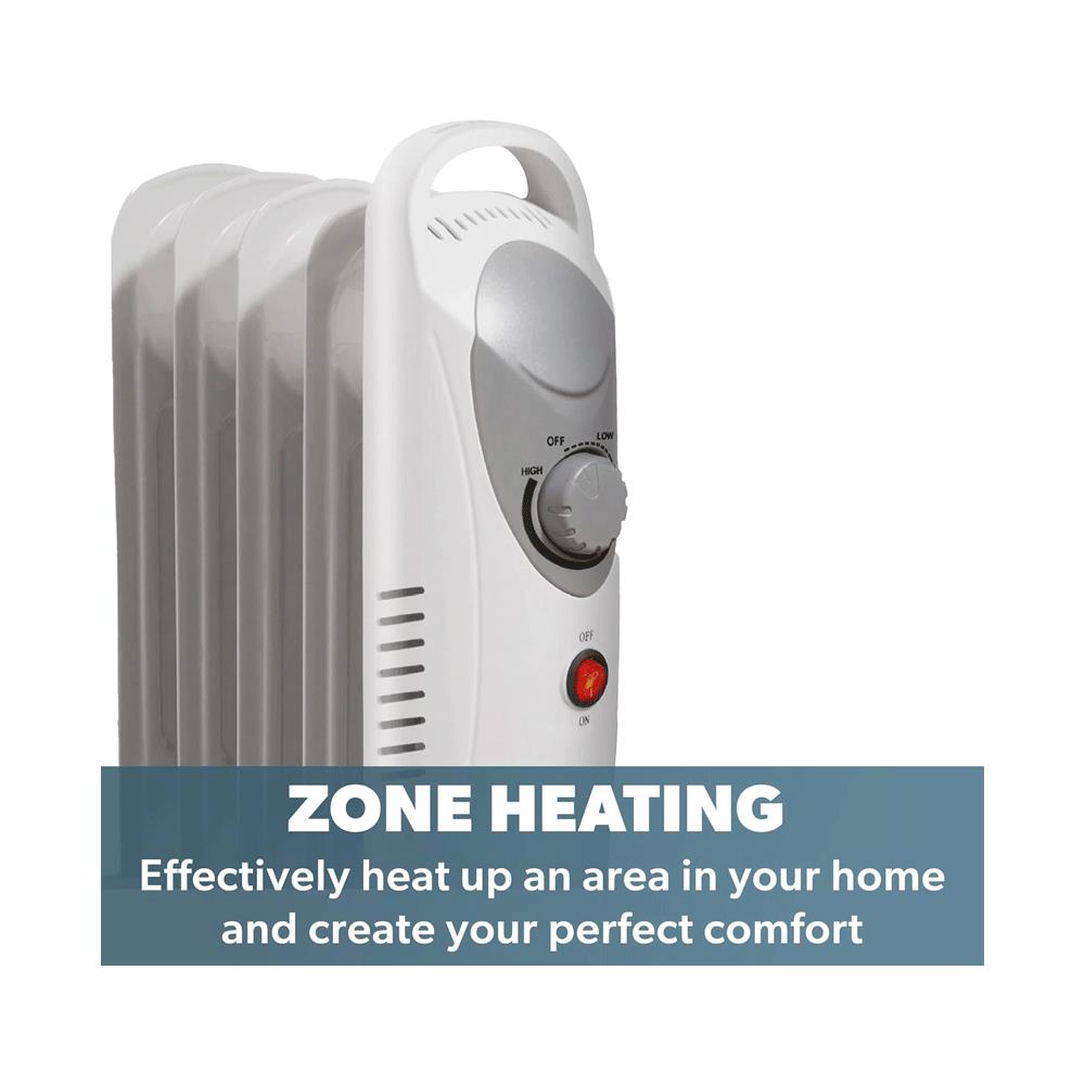 Daewoo 5 Fins Oil Filled Radiators 650W Mini Adjustable Thermostat & Carry Handle - White