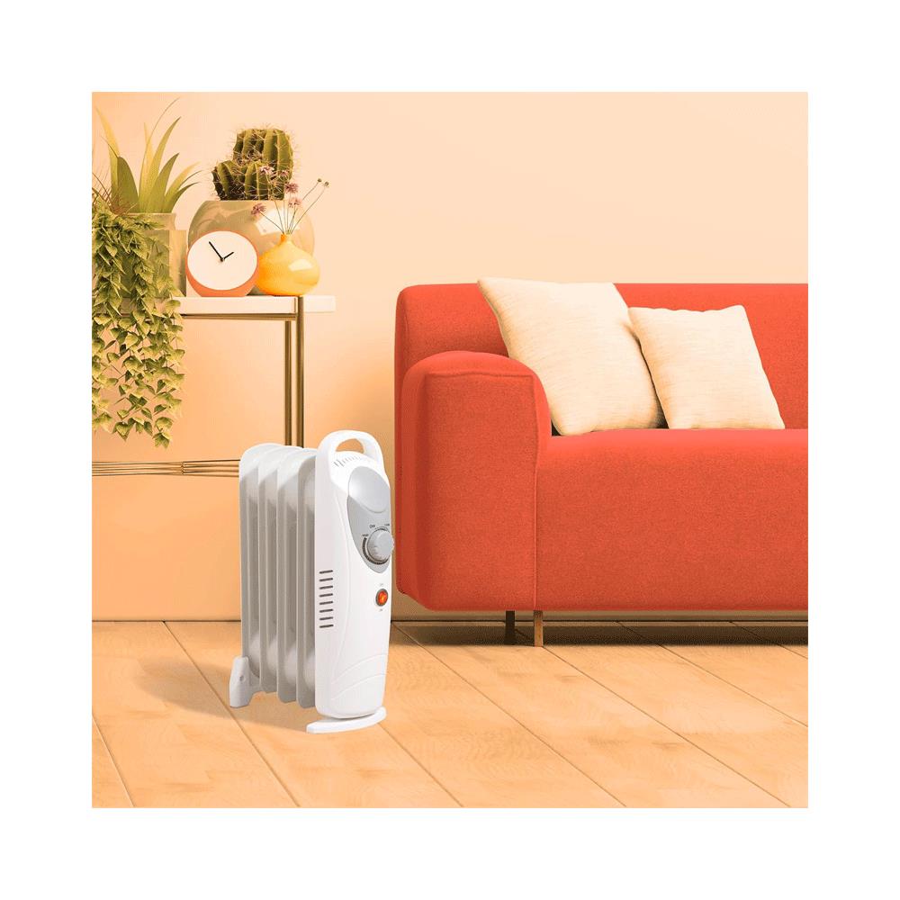 Daewoo 5 Fins Oil Filled Radiators 650W Mini Adjustable Thermostat & Carry Handle - White