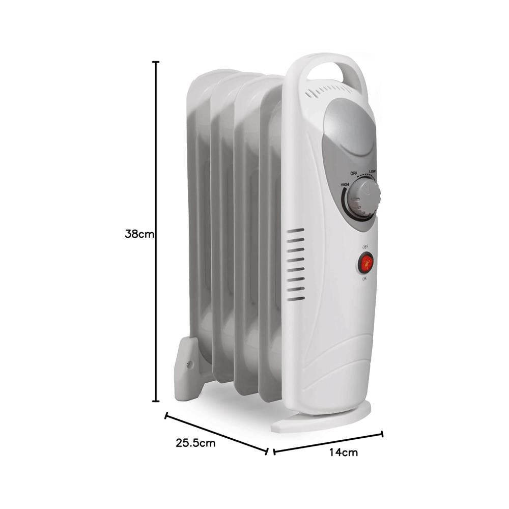 Daewoo 5 Fins Oil Filled Radiators 650W Mini Adjustable Thermostat & Carry Handle - White