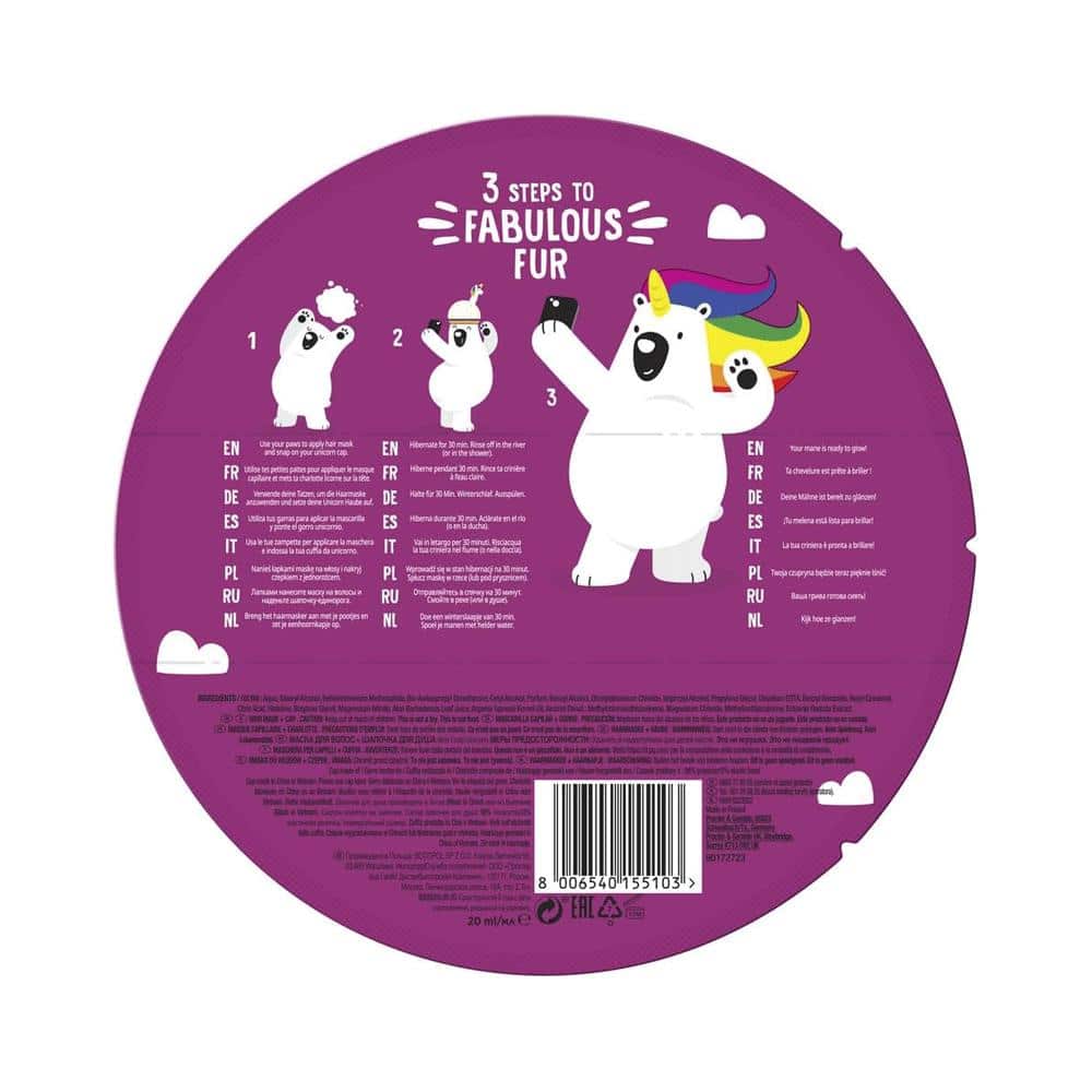 Bear Fruits Magical Unicorn Moisture & Hydration Hair Mask & Reusable Shower Cap Stocking Filler 20ml