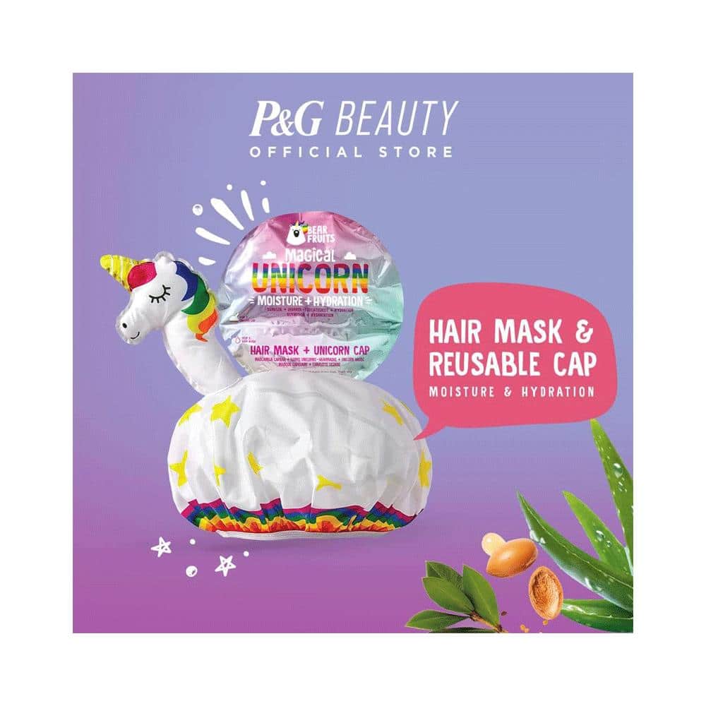 Bear Fruits Magical Unicorn Moisture & Hydration Hair Mask & Reusable Shower Cap Stocking Filler 20ml