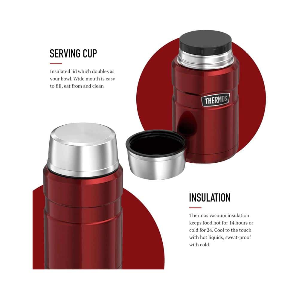 Thermos Stainless King Hot And Cold Travel Food Flask 710ml - Red